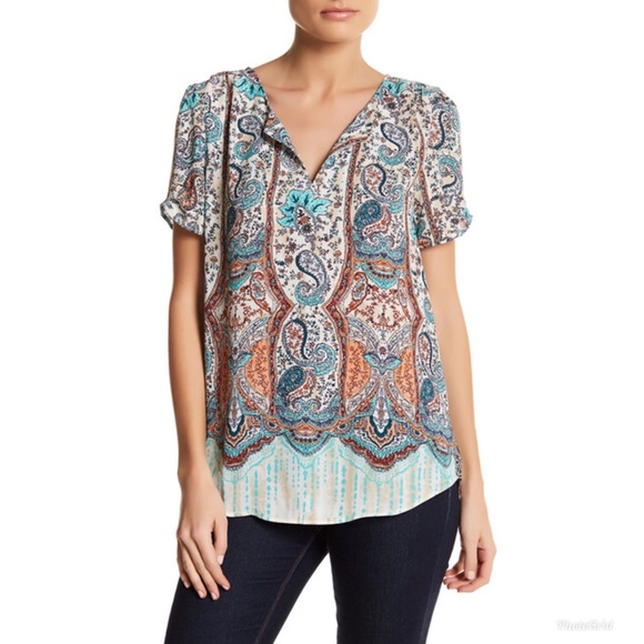 Daniel Rainn Tops - NWT Daniel Rainn Blouse Sz M Blue Green Split Neck